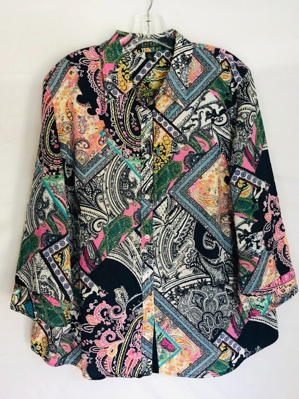 Lauren Ralph Lauren Women's Size‎ 1X Paisley Floral Button Up Blouse Top